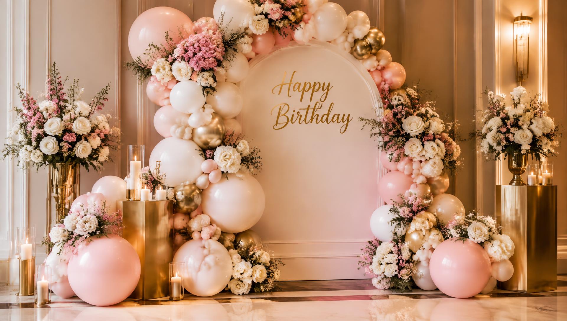 Blush & gold birthday arch